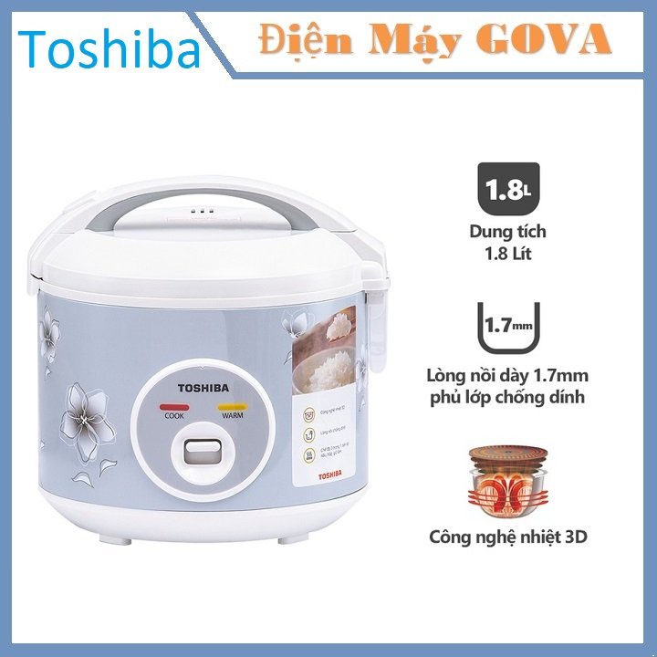 Nồi Cơm Điện Nắp Gài TOSHIBA RC-18JFM(H)VN - 1.8L - Lòng Nồi Dày 1.7mm, Chống Dính - Hàng Chính Hãng, Bảo Hành 12 Tháng