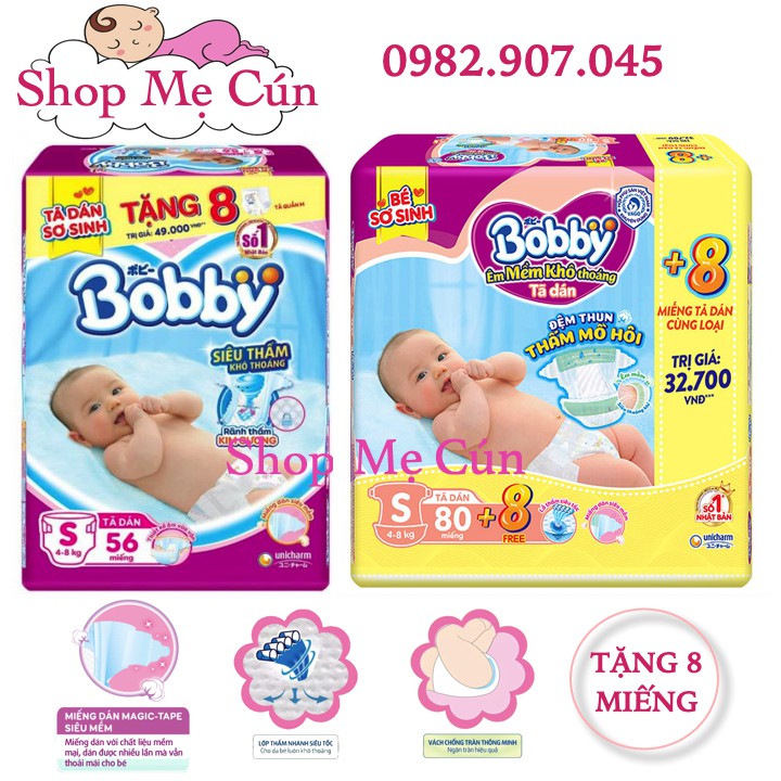 (Hàng Chính Hãng, date mới) Tã dán sơ sinh Bobby S56, S80