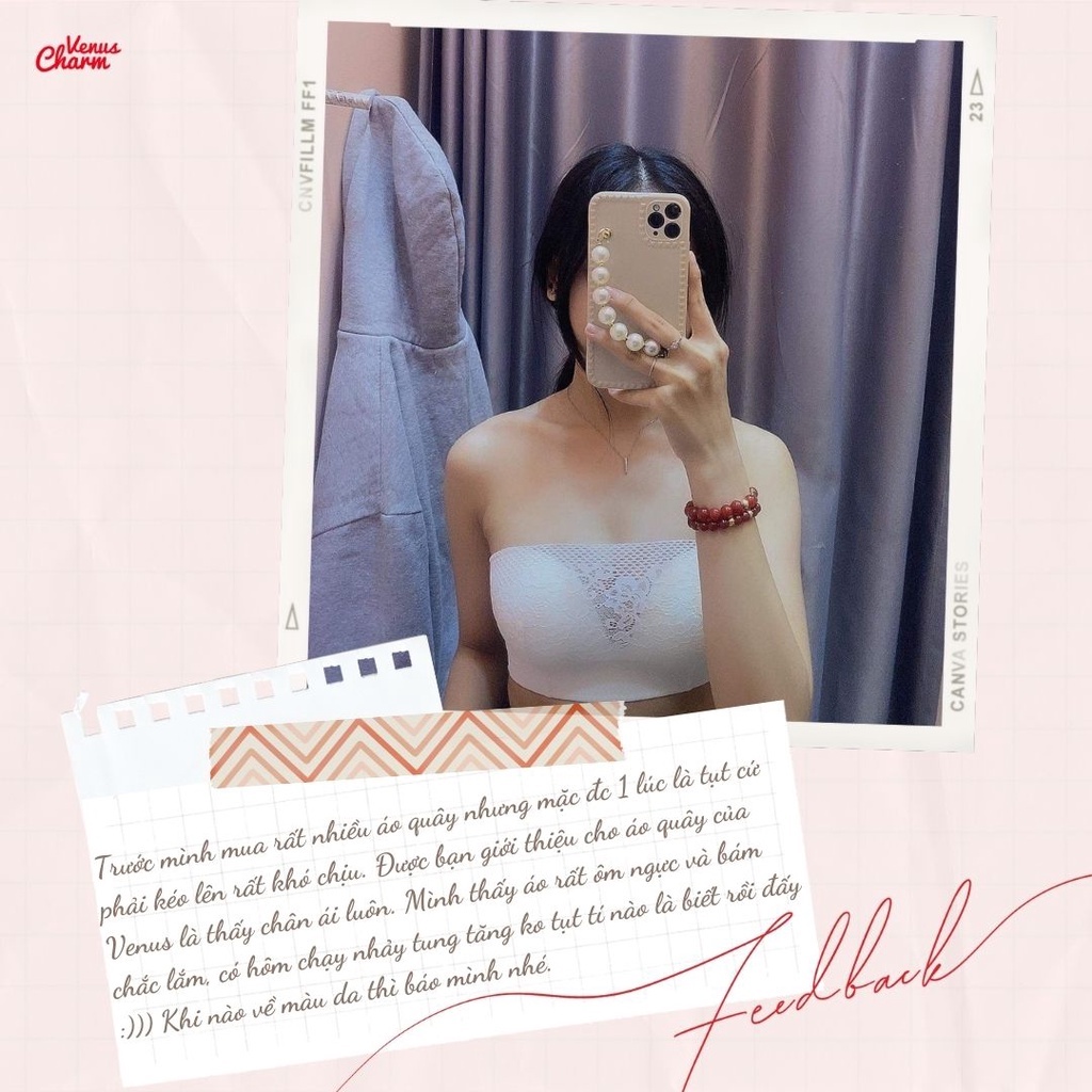 Áo ngực không dây mặc váy hở vai Venus Charm viền silicon chống tut, không gọng, đệm dày 3cm nâng ngực tốt 2019
