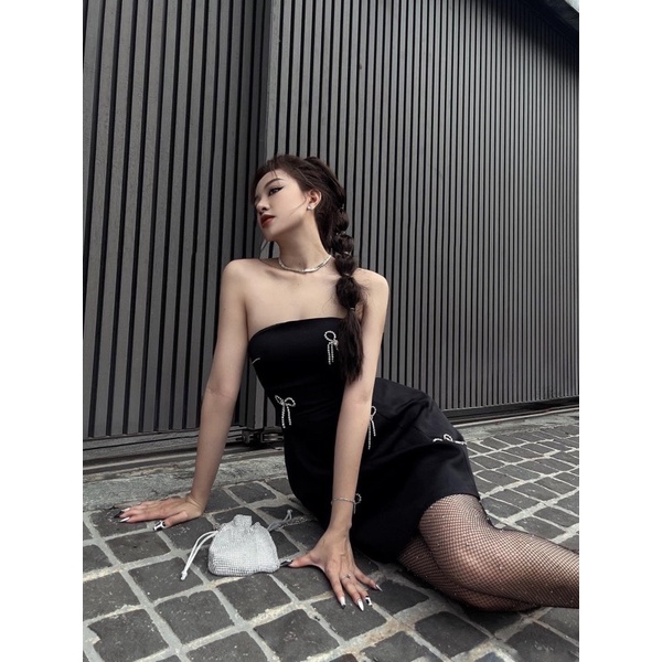 Avy Dress Đầm suông  kết đá- Thelaniclothing có sẵn 🖤 kèm quà tặng