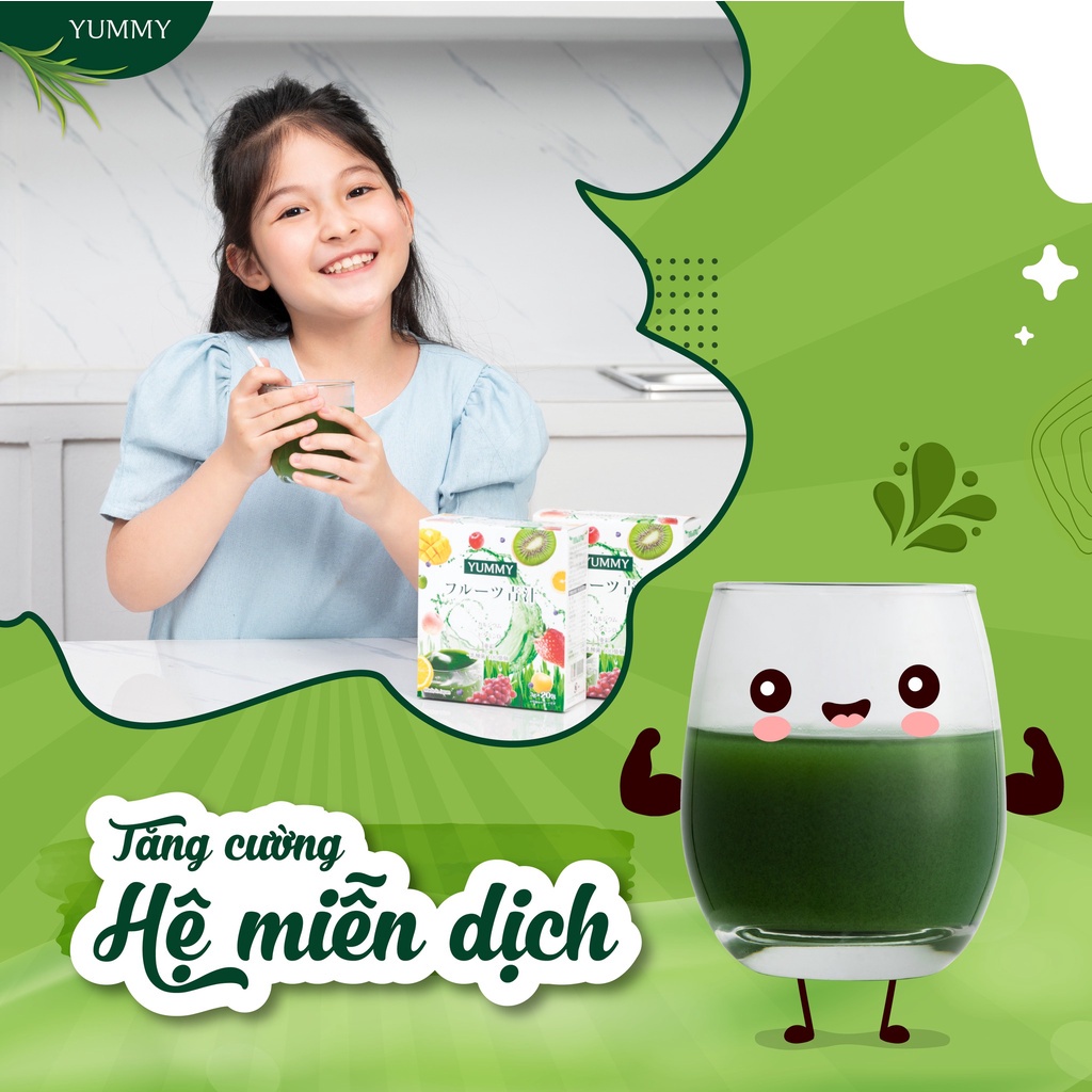 Bột mầm lúa mạch trái cây Nhật Bản Yummy Green cho bé và gia đình giúp tăng sức đề kháng