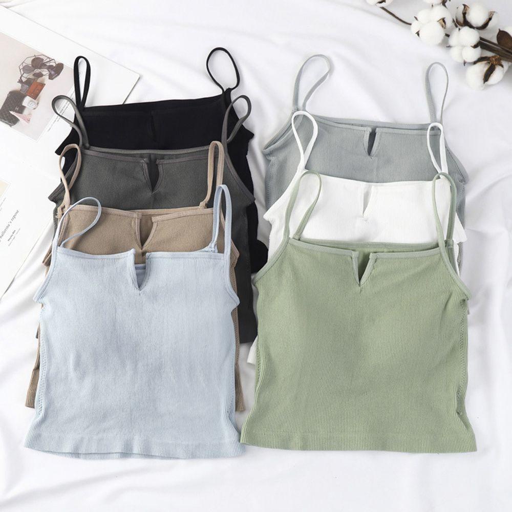 SOMEDAYZL Áo Croptop Hai Dây Màu Sắc Đơn Giản Có Đệm Ngực Cho Nữ