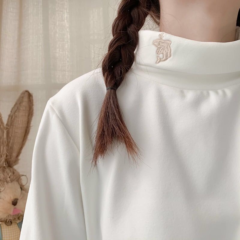 Áo Kiểu Tay Dài Cổ Cao Thêu Họa Tiết Dễ Thương Xinh Xắn Cho Nữ