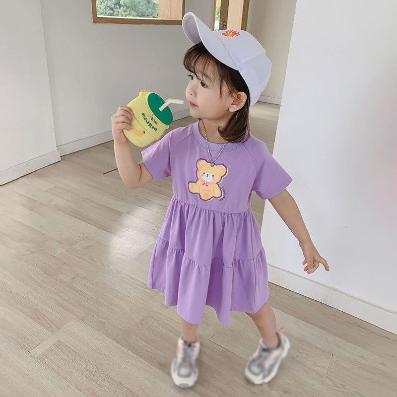 Đầm Thun Cotton Mùa Hè Phong Cách Mới Cho Bé Gái