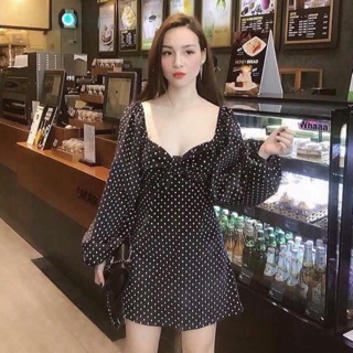 Đầm váy bi đen tay dài phồng (kèm hình thật)