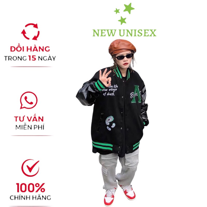 Áo Khoác Bomber Unisex Form Rộng Áo 2 Lớp Vải Dạ Dày Phối Tay Da Cao Cấp