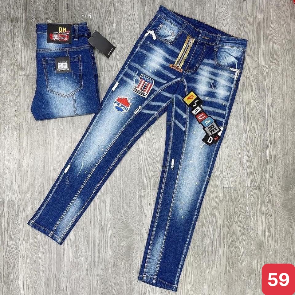 Quần jean nam rách gối kéo khóa màu xanh đậm chất jeans bò cao cấp co dãn 4 chiều rin form dáng skinny ADO48