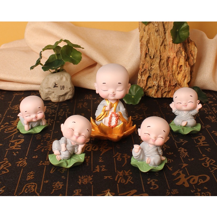 Set tiểu hoà thượng cực đáng yêu ngồi lá sen trang trí taplo Ô Tô, làm quà tặng- Dũng An shop