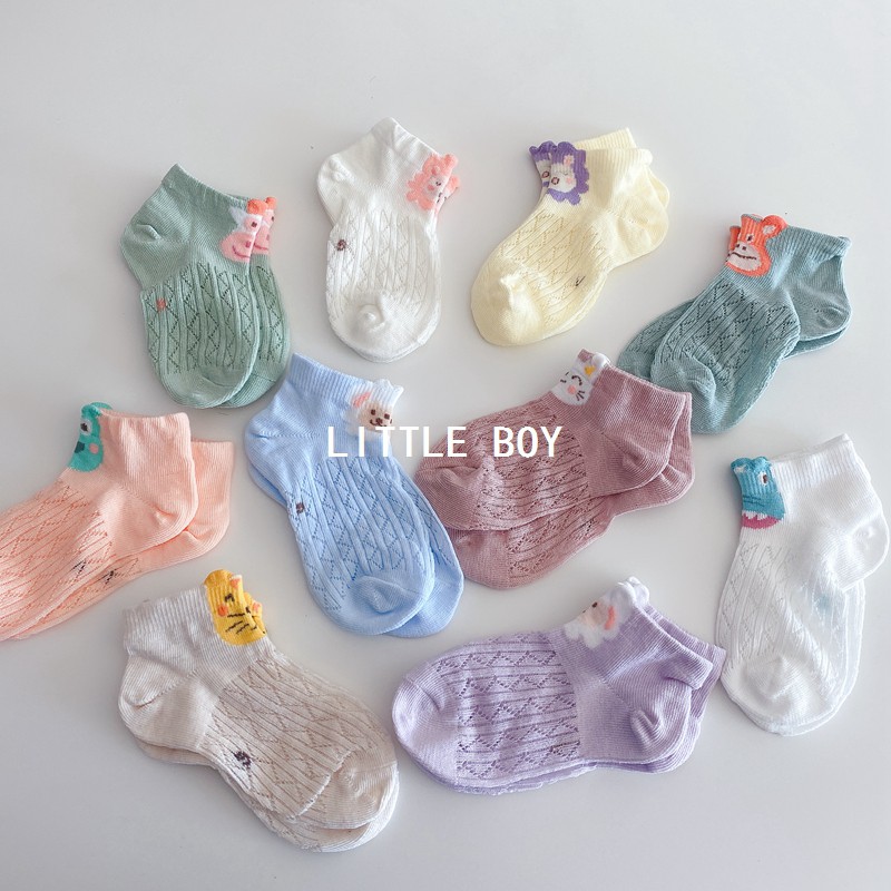 Set 5 đôi Tất lưới cotton ROBIBABI thoáng khí mềm mịn, giữ ấm cho bé (sơ sinh- 3 TUỔI)