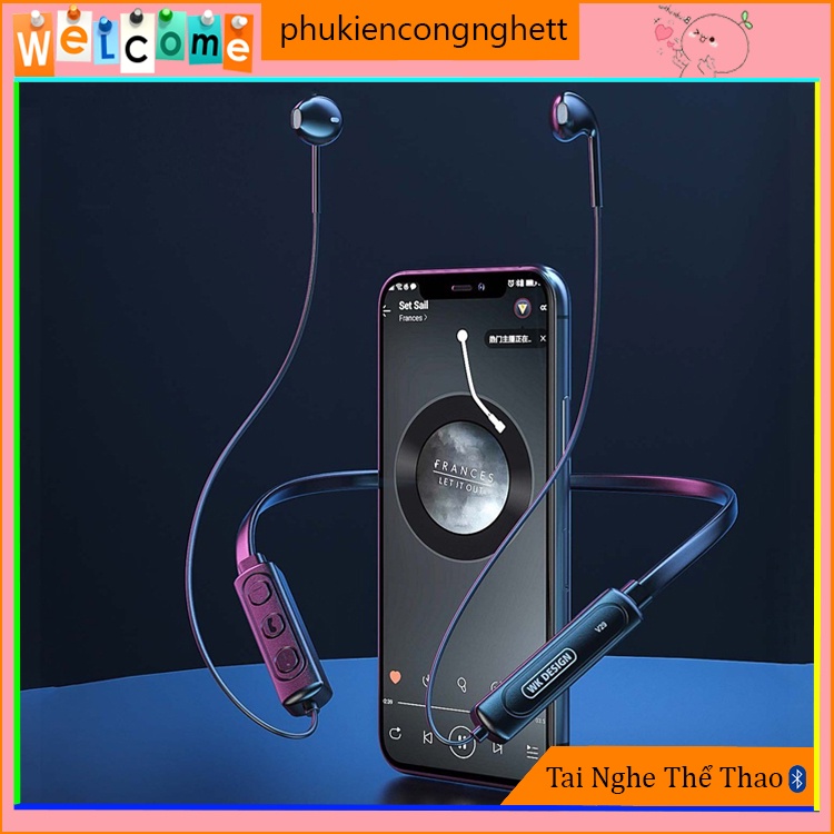 Tai Nghe Bluetooth, Tai nghe không dây WK-Design V29 có mic Cao cấp, âm thanh sống động, pin trâu, thiết kế choàng cổ