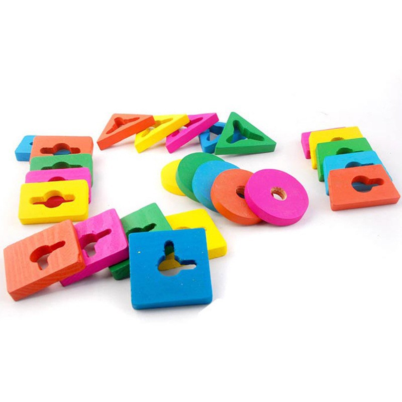 Đồ chơi giáo dục Montessori Tháp thả hình khối gỗ 5 cột thông minh cho bé tư duy, phát triển trí tuệ