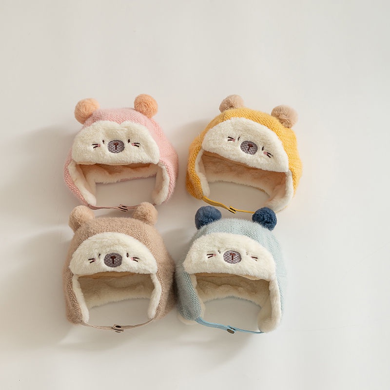 Mũ Thu Đông Bằng Vải Bông Dày Dặn Dễ Thương Bảo Vệ Tai Cho Bé Trai Và Gái