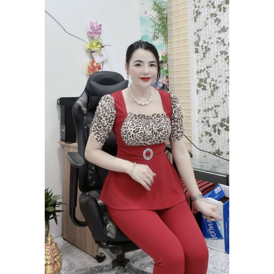 Sét bộ cố vuông phối thun da beo.tch46