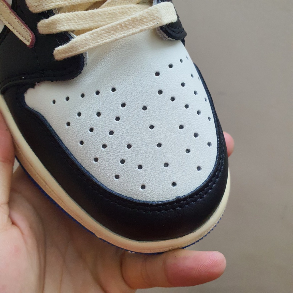 Giày Jordan 1 Low Travis Scott x Fragment Xanh Đen Cao Cấp Fullbox, Giày thể thao jordan 1 thấp cổ xanh đen móc ngược