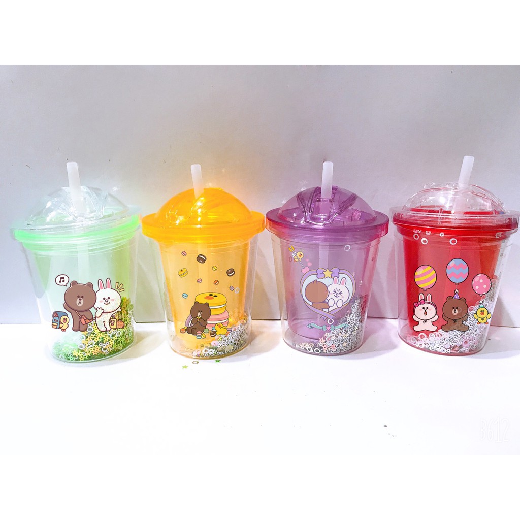 Cốc 2 lớp kim tuyến gấu brown thỏ cony CNKI5 cốc giữ nhiệt ly 2 lớp cốc làm lạnh dễ thương 500ml