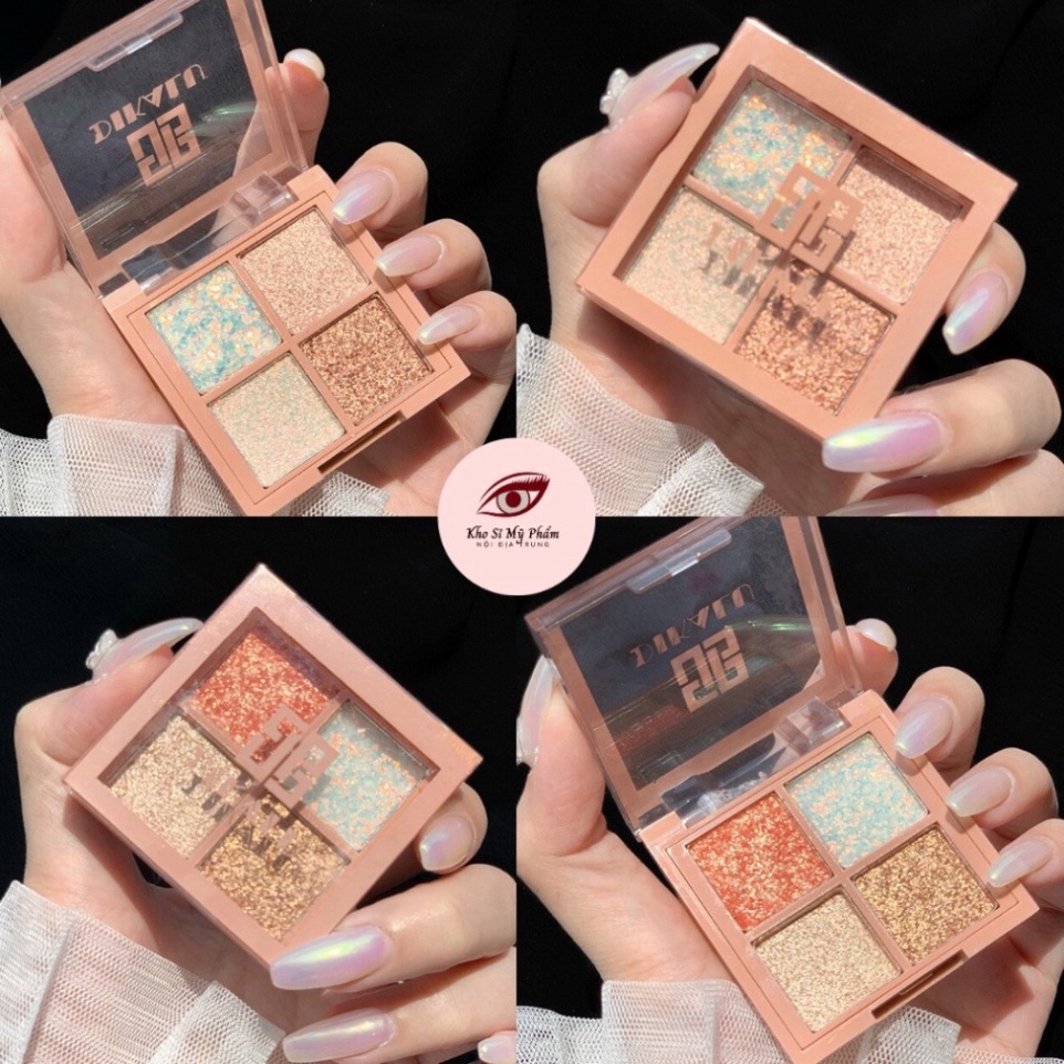 Phấn mắt ❤️𝑭𝒓𝒆𝒆𝒔𝒉𝒊𝒑❤️ Phấn mắt DIKALU 4 ô nhũ siêu mịn