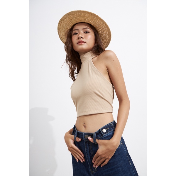 Áo croptop Maybi yếm ôm thun không tay cổ lọ