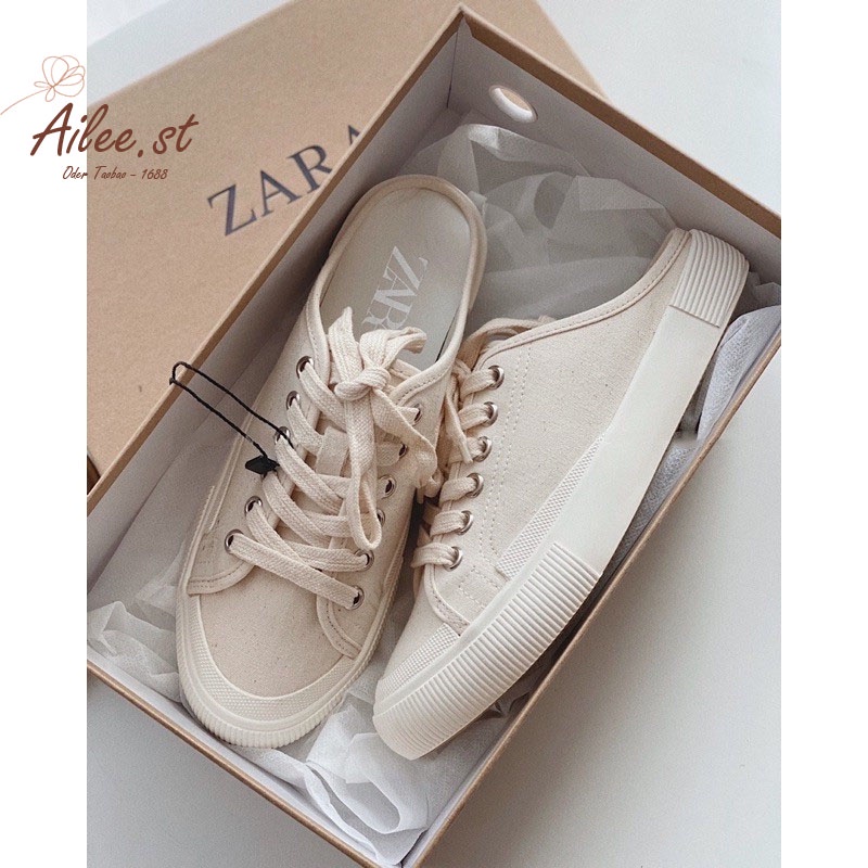 SẴN [FULL BOX HÀNG CAO CẤP] Giày mules sục thể thao nữ sneaker đạp gót Z.a.r.a Mule basic thể thao đế bằng cao 3cm Ailee