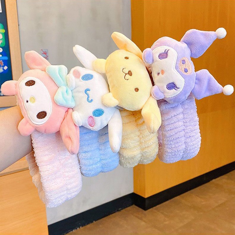 SANRIO Băng Đô Cài Tóc Co Giãn Đính Lông Nhung Dễ Thương Cho Nữ