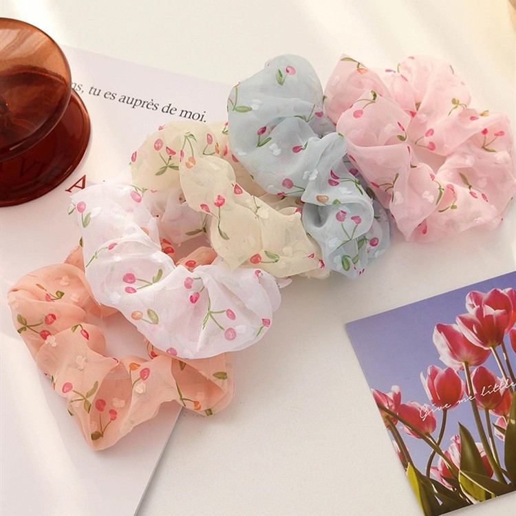 Cột tóc vải scrunchies họa tiết trái cây cherry- Selenshop