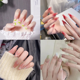 Hộp 24 móng tay giả trang trí nghệ thuật màu sắc ngọt ngào đính đá thời trang