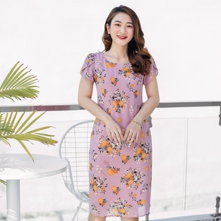 Đầm trung niên dáng suông cổ tròn tay đắp chéo tím hoa cam - TTV944 TTV Store