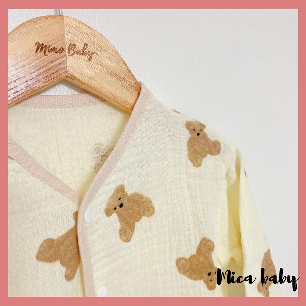 Áo dài tay thu đông kiểu dáng cổ tim cho bé trai bé gái, áo cardigan đính gấu dễ thương cho bé QA40 Mica Baby