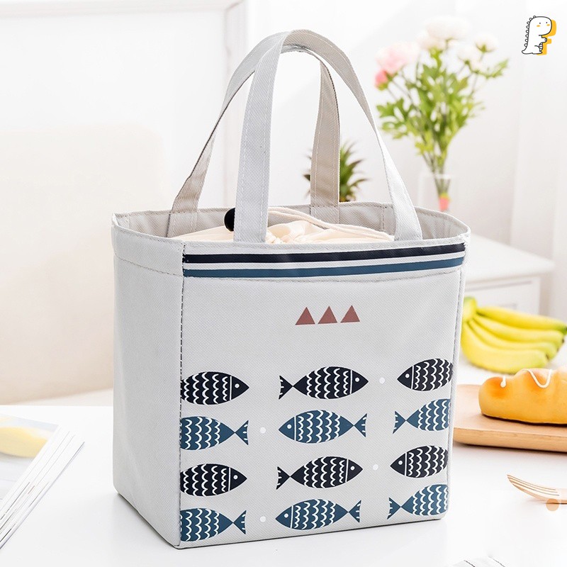 Túi giữ nhiệt đựng hộp cơm dây rút hình cá