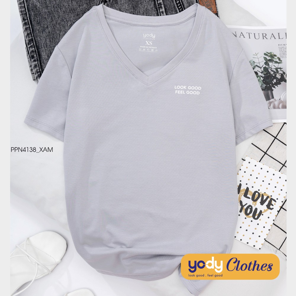 Áo phông nữ YODY form rộng vải cotton thoáng mát nhiều màu, size lớn TSN5346