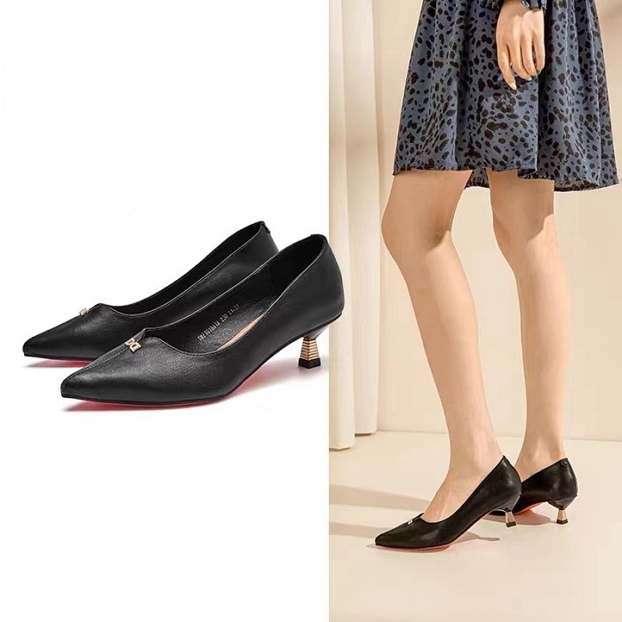 giày cao gót nữ đẹp dusto đính đá mũi nhọn da mềm đế thấp 4cm công sở màu đen-CG024