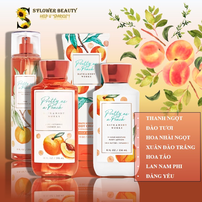 PRETTY AS A PEACH | Sản Phẩm Tắm Dưỡng Xịt Thơm Toàn Thân Lưu Hương Mịn Da Bath &amp; Body Works