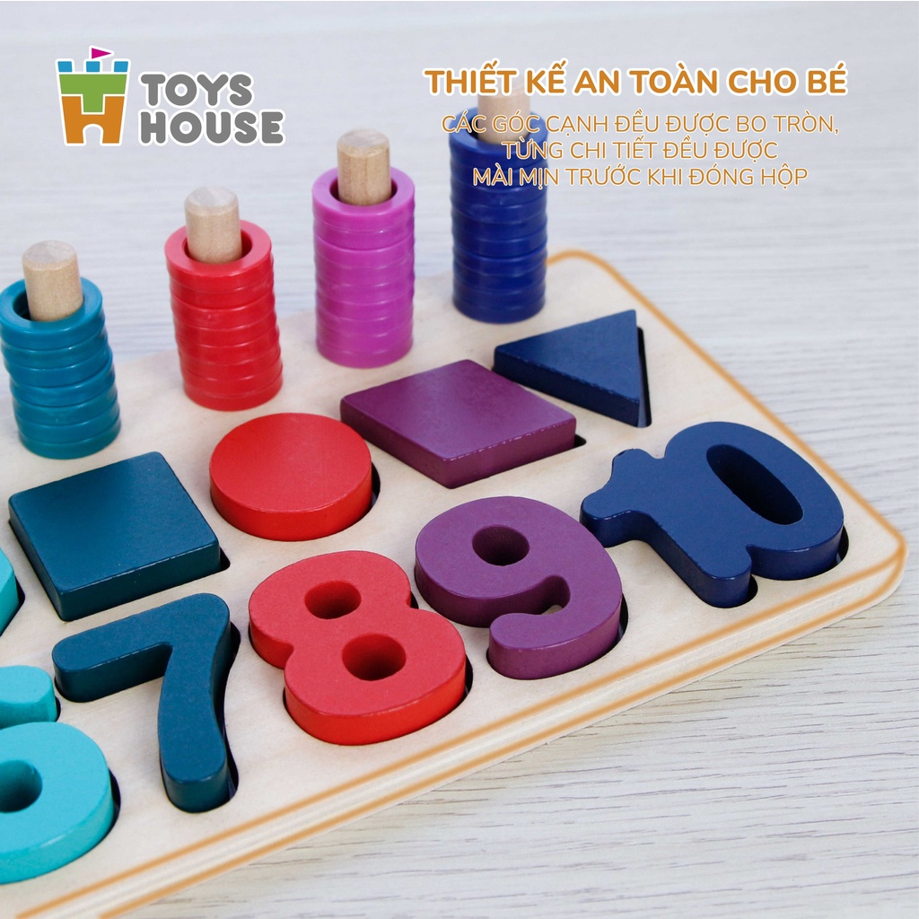 Bảng gỗ học chữ số, hình khối và tập đếm giáo dục sớm cho trẻ Toyshouse 574 Đồ chơi lắp ghép cho bé,