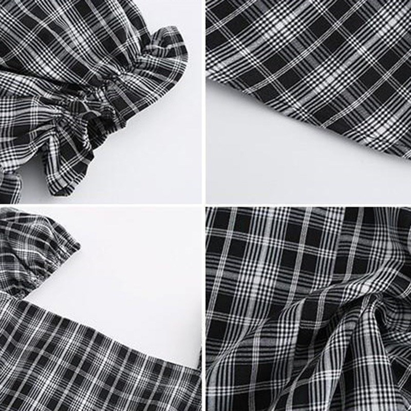 Đầm Caro Cổ Vuông Tay Phồng Thời Trang Hè Xinh Xắn Cho Nữ | BigBuy360 - bigbuy360.vn