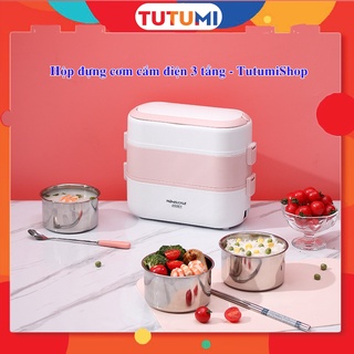 Hộp cơm giữ nhiệt-hộp cơm cắm điện 3 tầng giữ nhiệt- hộp cơm văn phòng ruột inox 304 siêu sạch