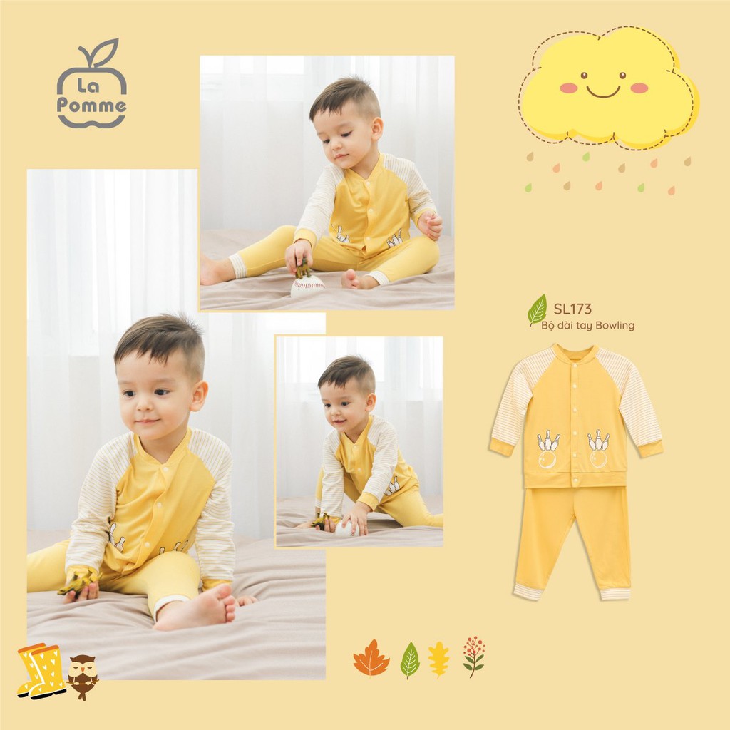 [CHÍNH HÃNG] Bộ dài tay cúc giữa họa tiết gấu nhỏ ú oà 14032 La Pomme