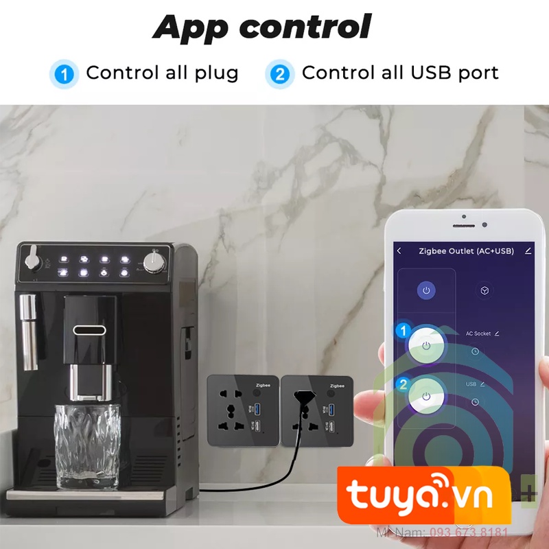 Ổ Cắm Âm Tường Hình Vuông Zigbee Tuya SHP-ZSW3
