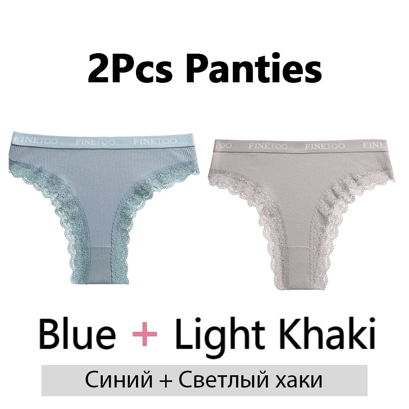 Cute Byte Bộ 2 Quần Lót Cotton Lọt Khe Phối Ren Màu Trơn Dễ Thương Quyến Rũ Cho Nữ Plus Size M-2XL