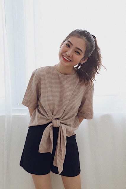 Áo vạt nơ tay ngắn CALIE STORE