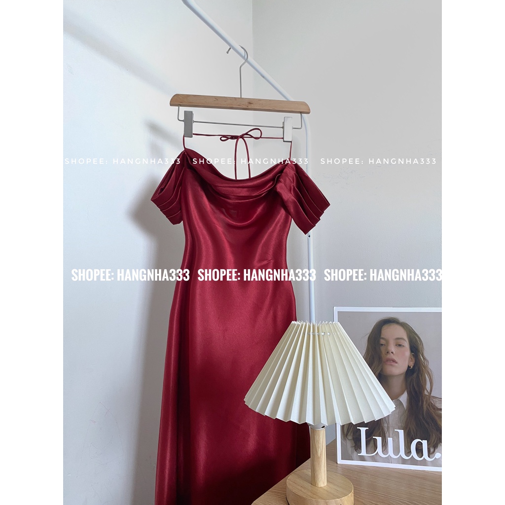 NEW || Đầm lụa trễ vai XẾP LY ngực Tay Rời dáng dài hở lưng dây cột sang trọng siêu phẩm dạ hội