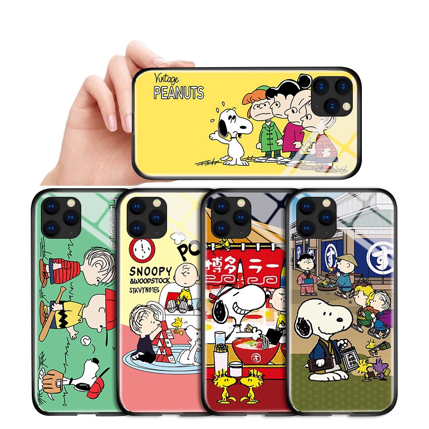 IPhone 9 SE 2020 5 5S SE 6 6S 7 8 Plus 2 9 + Phone Case Peanuts Anime Charlie Brown Snoopy Cute Cartoon Casing for Glossy Tempered Glass Back Hard Cover Shockproof Cases Ốp điện thoại kính cường lực In Hình cứng Ốp lưng cho