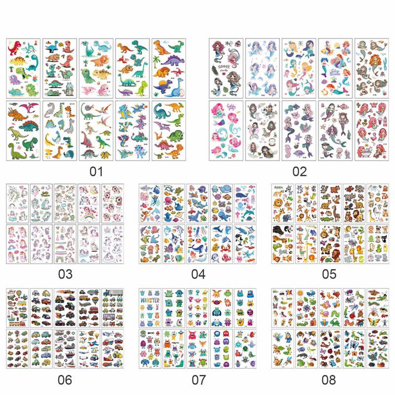 Set 10 tờ hình xăm dán tạm thời nhiều họa tiết tùy chọn cho trẻ em