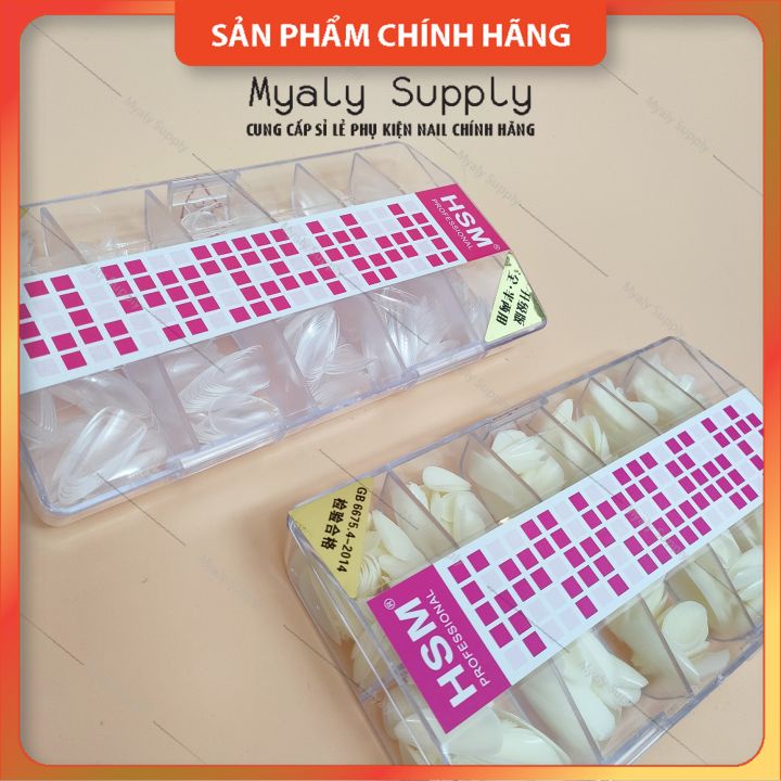 Móng Úp Thiết Kế HSM Thang Nhọn Tròn Vuông Trong Đục Tem Đỏ 500Pcs