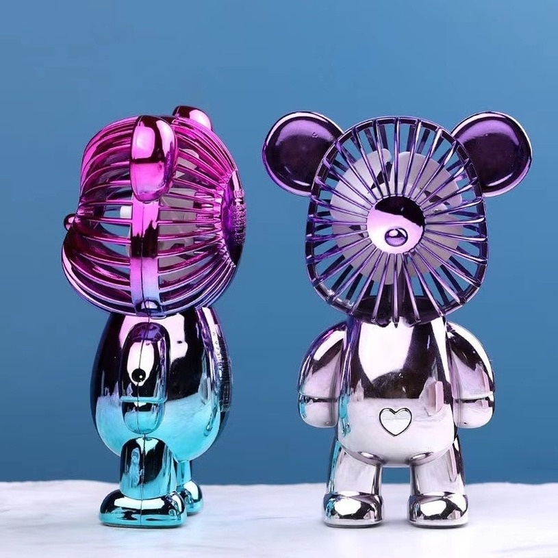 Quạt mini cầm tay để bàn sạc USB hình gấu nhiều màu sắc có đèn nhấp nháy