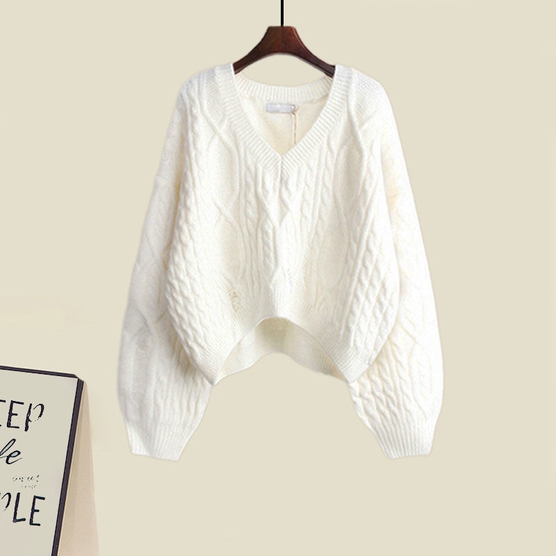 Plus Bộ Áo Sweater Dệt Kim Dáng Ôm Phối Chân Váy Cỡ Lớn Thời Trang Thu Đông 2023 Cho Nữ