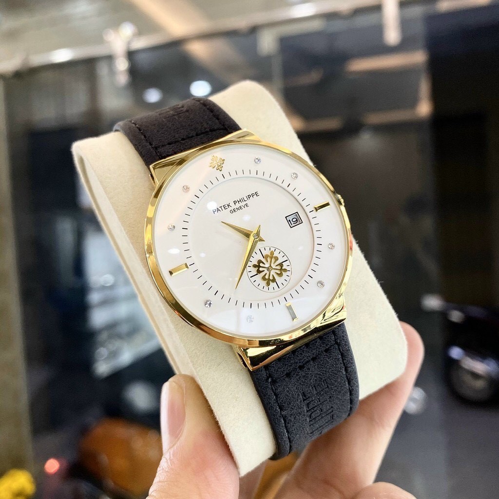 (Bảo hành 12 tháng) Đồng hồ Nam Patek philippe dây da mềm, kính chống xước, thẻ bảo hành 12 tháng - Patek