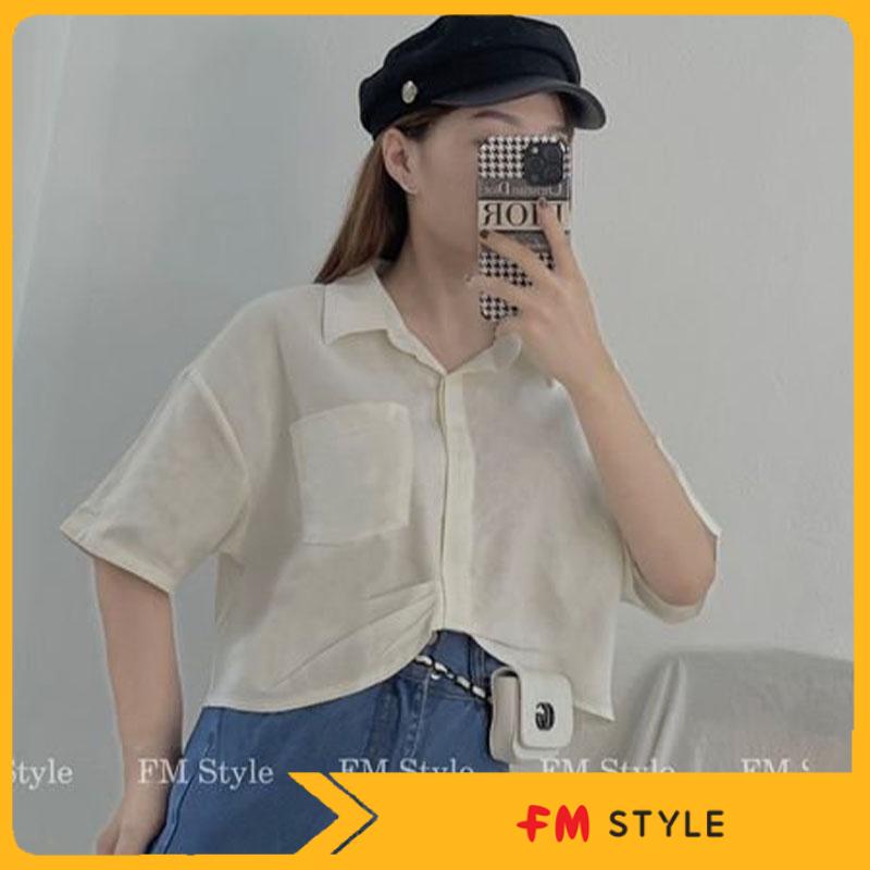 Áo sơ mi kiểu croptop nữ FM Style form rộng tay ngắn có túi mặc đi học đi làm thời trang trẻ trung 210910011