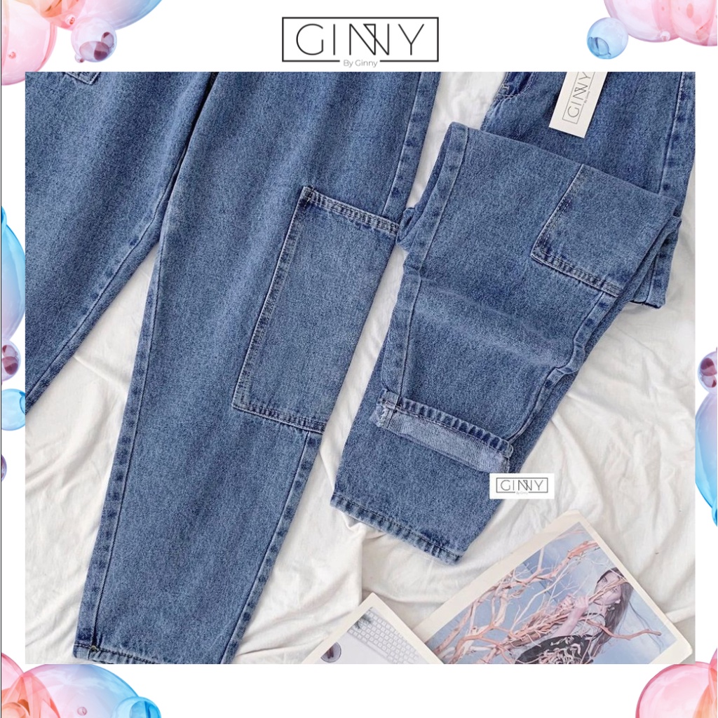 Quần Baggy Nữ Jean Hack Chân KHA-017 | 9 Tấc Cạp Cao | Vải Jean Wash Xịn | GINNY.VN