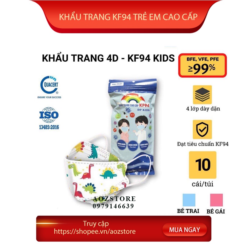 Khẩu trang KF94 cho bé an toàn tuyệt đối 4 lớp kháng khuẩn gói 10 cái