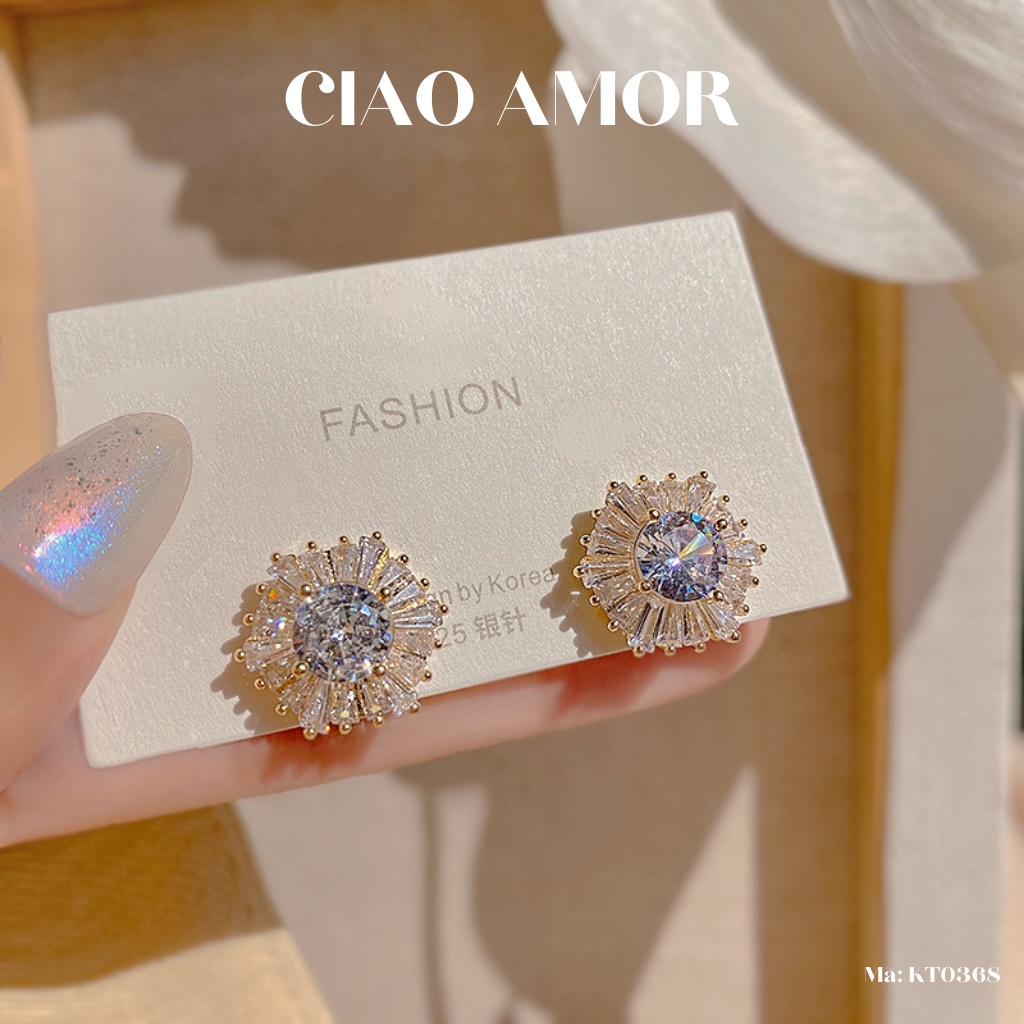 Khuyên tai nữ, Bông tai nữ bạc 925 nụ hoa cánh nhọn nhiều đính đá sang trọng Trang sức Ciao Amor - KT0368