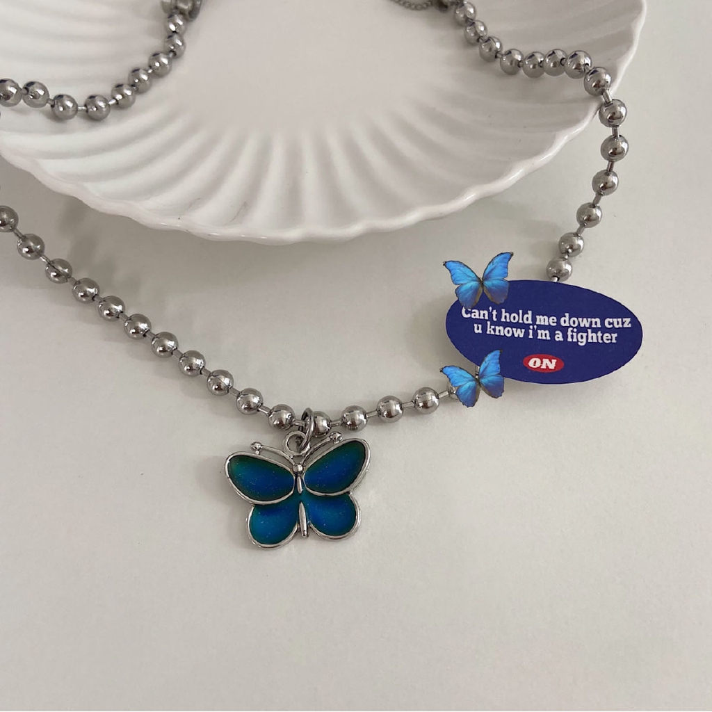 Dây Chuyền Thép Titan Mặt Hình Bướm Thay Đổi Màu Sắc Phong Cách Hip Hop